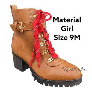 Material Girl Mhillari Women's Ankle Boots 9M Laced Detail Zipper Side Brown New